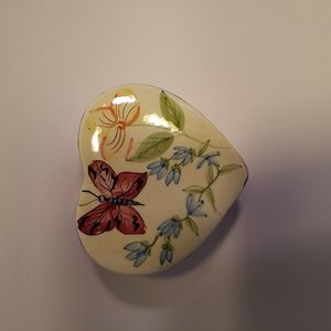 3/$15 Heart Shaped TRINKET RING BOX Purple Yellow Butterfly Flower